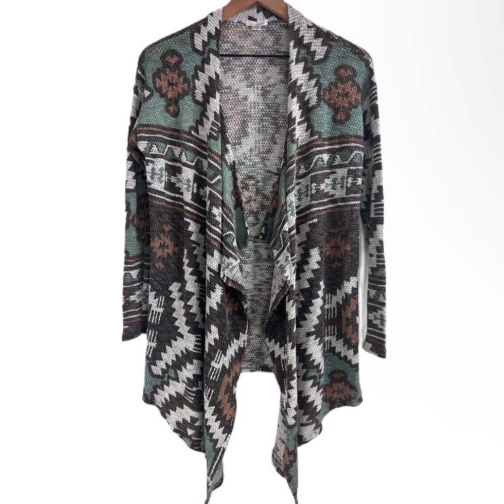 Long Sleeve Cascade Aztec Cardigan Size Medium Open Front Lightweight Boho